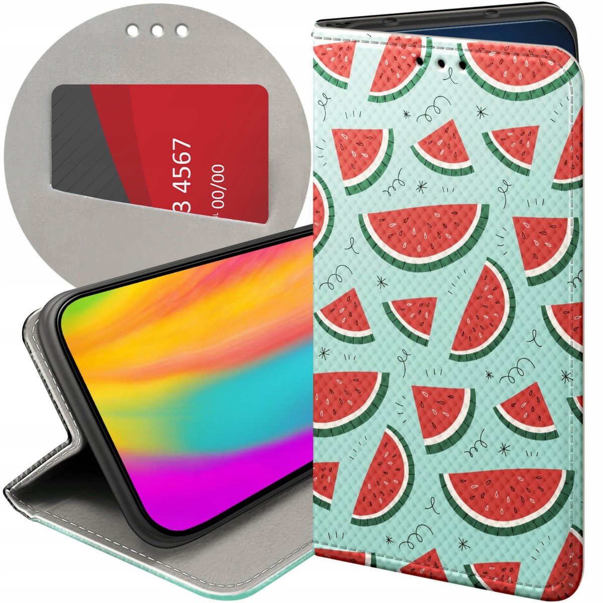ETUI Z KLAPKĄ DO XIAOMI POCO C40 WZORY OWOCE ARBUZ ANANAS CYTRYNY ...