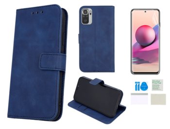 Etui z klapką do XIAOMI REDMI NOTE 10 10S skórzane granatowy +folia ochrona - MARTECH