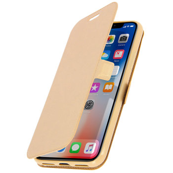 Etui z klapką i portfelem, smukłe etui ze sztucznej skóry do Apple iPhone X – złote - Avizar