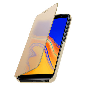 Etui z klapką, lustrzane etui do Samsunga Galaxy J6 Plus, stojące etui – złote - Avizar