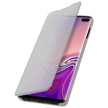 Etui z Klapką, Lustrzane Etui do Samsunga Galaxy S10 Plus, Stojące Etui - Srebrne - Avizar