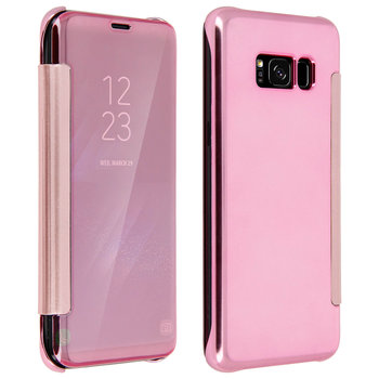 Etui z klapką, lustrzane etui do Samsunga Galaxy S8, przezroczysta klapka z przodu – różowe - Avizar