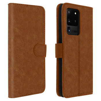 Etui z klapką-portfelem, etui magnetyczne z podstawką do Samsunga Galaxy S20 Ultra – Brązowe - Avizar