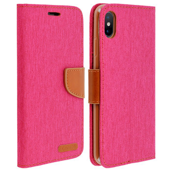 Etui z klapką z tkaniny stylizowanej na płótno do Apple iPhone XS Max - różowe - Avizar