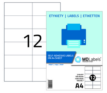 Etykiety naklejki samoprzylepne, 105x49,7 mm, 100 arkuszy - MDLabels
