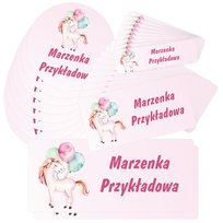 Etykiety naklejki, zestaw naklejek, imienne, imię nazwisko, dla dziecka dziewczynki, do szkoły przedszkola, na zeszyt, przybory, wodoodporne,  JEDNOROŻEC 40 szt., drukant E-SZK_JED_S drukant