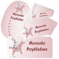Etykiety naklejki, zestaw naklejek, imienne, imię nazwisko, dla dziecka dziewczynki, do szkoły przedszkola, na zeszyt, przybory, wodoodporne,  KRÓLIK 40 szt., drukant E-SZK_KRO_S drukant