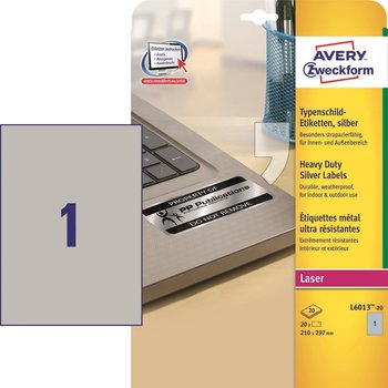 Etykiety ochronne AVERY ZWECKFORM L6013-20, A4, 210x297 mm, 20 arkuszy - AVERY Zweckform