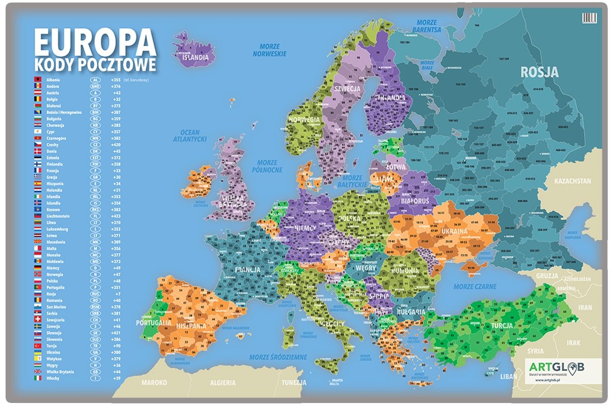 Zdjęcia - Gra planszowa Artglob Europa mapa ścienna kody pocztowe na podkładzie w drewnianej ramie, ArtGlo 