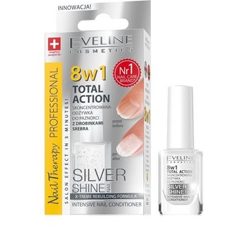 Eveline Cosmetics, 8in1 Total Action, odżywka do paznokci z drobinkami srebra Silver Shine, 12 ml - Eveline Cosmetics