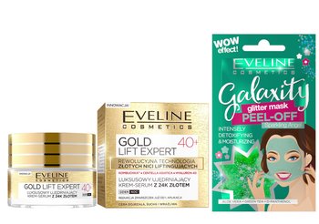 Eveline Cosmetics Gold Lift Expert, Zestaw Ujędrniający krem-serum z 24K złotem na dzień i na noc, 40+, 50ml + Detoksykująco-nawilżająca maseczka peel-off, 10ml - Eveline Cosmetics