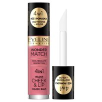 Eveline Cosmetics, Wonder Match Velour Cheek&Lip, róż i pomadka w płynie 04, 4.5ml