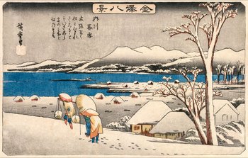 Evening Snow at Uchikawa, Hiroshige - plakat 42x29,7 cm - Galeria Plakatu