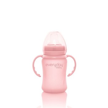 Everyday Baby, Szklana butelka z ustnikiem niekapkiem i rączkami, Różowa, 150 ml - Everyday Baby