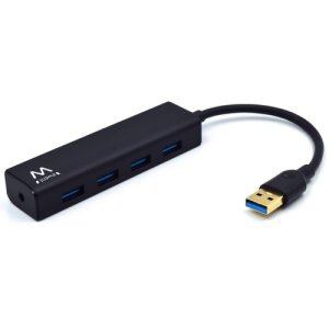Ewent EW1136 4-portowy koncentrator USB 3.0 do przesyłania danych, smukły, wieloportowy koncentrator USB ze złączem DC do zewnętrznego zasilania, szybkość transferu 5 Gb/s - Ewent