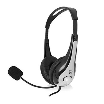 ewent EW3562 Profesjonalne słuchawki z mikrofonem do komputera PC z regulacją głośności, notebooka, laptopa, podwójne gniazdo jack 3,5 mm (1Xaudio 1Xmic), wyściełane słuchawki, kabel 2 m, czarne - Ewent