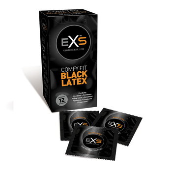 EXS, Comfy Fit Black Latex Condoms , Prezerwatywy z czarnego lateksu, 12 szt. - EXS