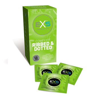 EXS, EXS Comfy Fit Ribbed & Dotted Condoms, Prążkowane prezerwatywy z wypustkami, 12 szt. - EXS