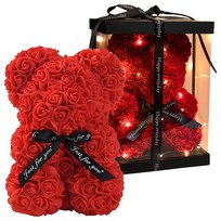 Extralink  Miś z róż LED róża zestaw 25cm czerwony