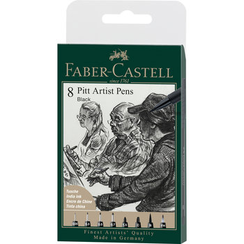 Faber-Castell, Pitt Artist Pen Black końcówki: XXS, S, F , M, B, C, 1.5, FH 8 szt. etui  - Faber-Castell