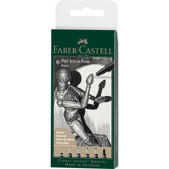 Faber-Castell, Pitt Artist Pen BLACK końcówki: XXS, XS,  S, F, M, 1.5 6 szt.. etui  - Faber-Castell
