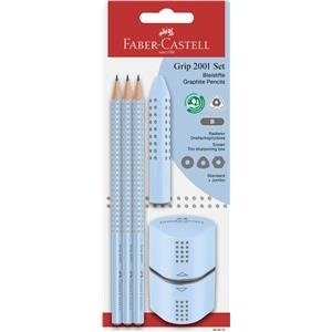 FABER-CASTELL, zestaw grip 2001 błękitny faber-castell 3 ołówki +gumka+temperówka blister - Faber-Castell