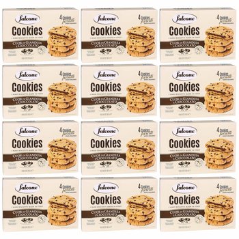 FALCONE Cookies - Ciasteczka z kawałkami mlecznej czekolady wypełnione kremem z orzechów laskowych 200g 12 paczek - FALCONE