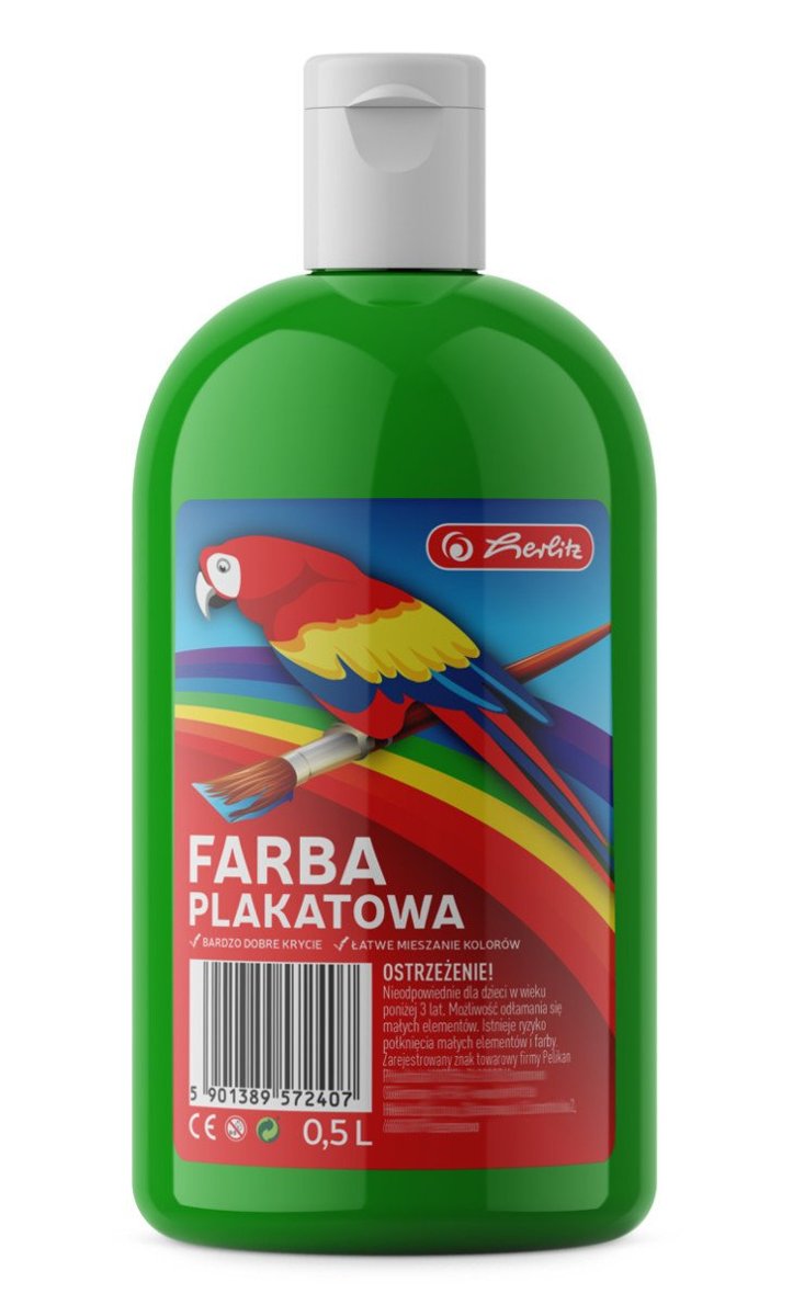 Zdjęcia - Rysowanie Herlitz Farba plakatowa w butelce 500ml zielona  - zielony 