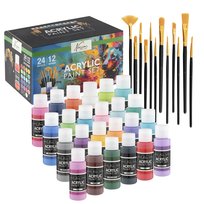 Farby Akrylowe Duży Zestaw 24x59ml Profesjonalne Artystyczne W Tubkach 12x Pędzle Malarskie Do Farb
