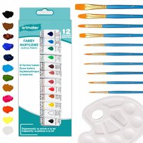 Farby Akrylowe Pędzelki Paletka Pędzelki Akryle Zestaw Malarski Prezent