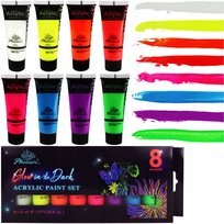 Farby Akrylowe Świecące w Ciemności Phoenix 8x21ml – Zestaw Glow in the Dark - Farby Fosforyzujące, Neonowe do Malarstwa, Dekoracji i DIY PHOENIX