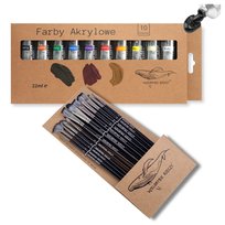 FARBY AKRYLOWE x10 22ml  PĘDZLE MALARSKIE x12 DUŻY ZESTAW DO MALOWANIA