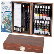 Farby Akrylowe Zestaw Artystyczny Malarski W Walizce Pędzle