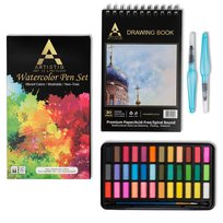 Farby Wodne Akwarele Zestaw 40W1 + Pędzele Wodne Szkicownik A5 W Pudełku