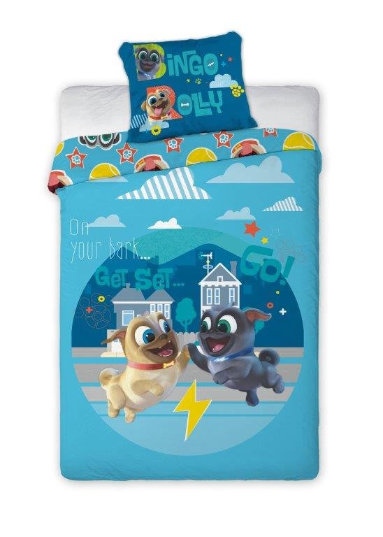 Faro, Bingo & Rolly, Pościel bawełniana, 2-elementowa, Niebieska, 140x200 cm