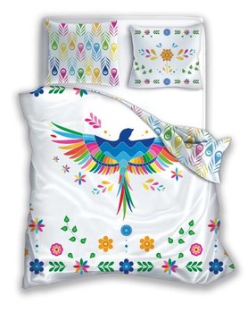 Faro Folk Pościel bawełna 160x200+2x70x80 Kolorowy ptak - Faro