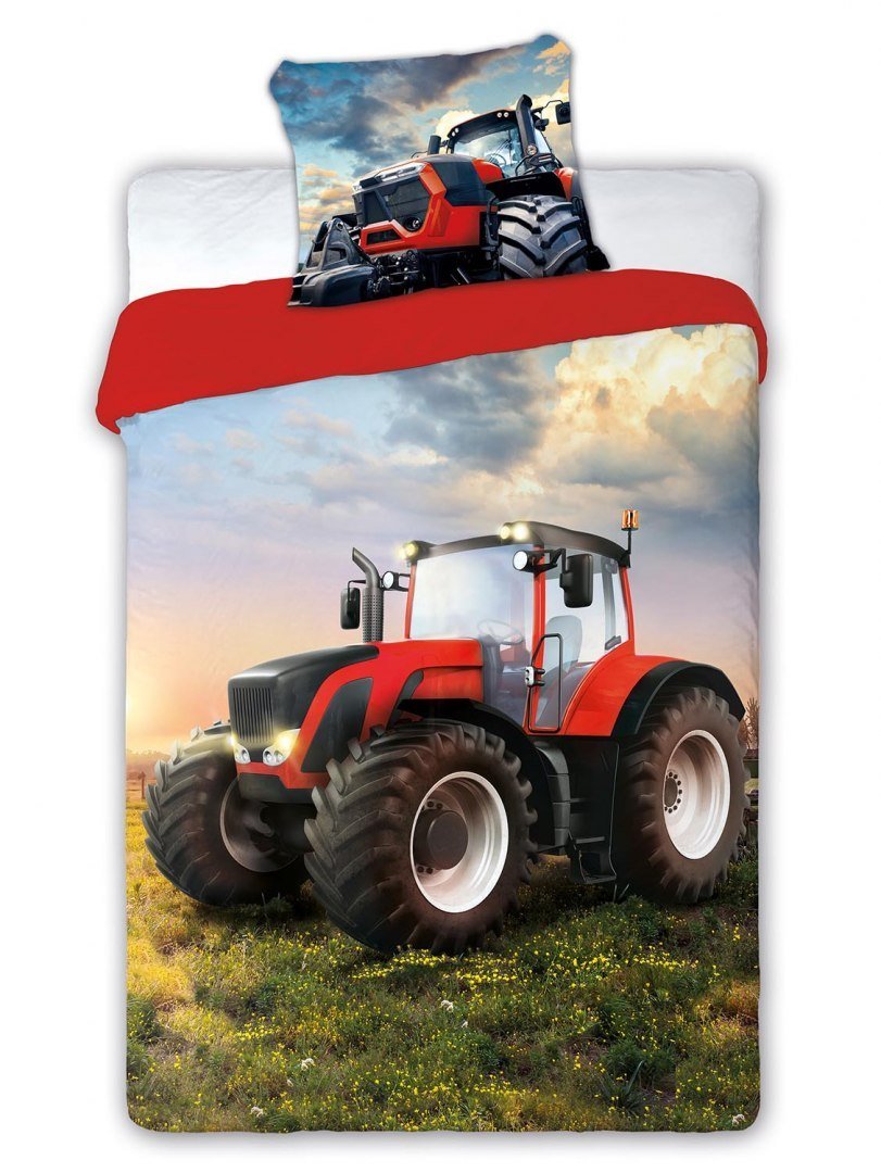 Faro Pościel 160x200+70x80 cm Traktor czerwony bawełna 2-elementowa