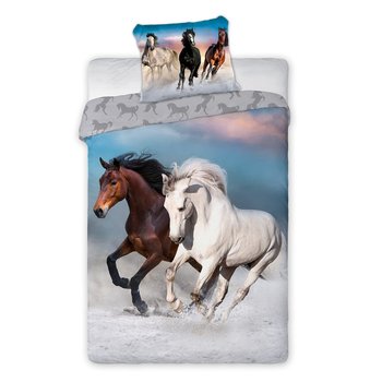 FARO, Pościel bawełniana 140x200+70x90 cm, Horses, Konie w galopie - Faro
