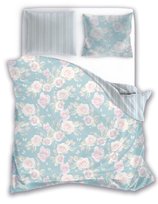 Faro Pościel z satyny bawełnianej 160x200 niebieska w kwiaty PEP-56 3-częściowa