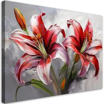 Feeby Obraz na płótnie, FEEBY Czerwone Lilie Kwiaty Malowane 100x70