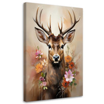 Feeby Obraz na płótnie, FEEBY Jeleń Kwiaty Zwierzęta Vintage 40x60