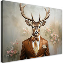 Feeby Obraz na płótnie, FEEBY Jeleń w garniturze Retro Kwiaty 60x40