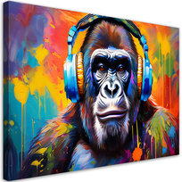 Feeby Obraz na płótnie, FEEBY Kolorowa Małpa w Słuchawkach 90x60