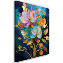 Feeby Obraz na płótnie, FEEBY Kolorowe Kwiaty Złoto Abstrakcja 70x100