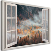 Feeby Obraz na płótnie, FEEBY Okno jesienna mgła w górach 100x70