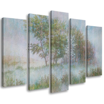 Feeby Obraz pięcioczęściowy na płótnie, FEEBY Drzewa na mglistej łące 150x100 - Feeby