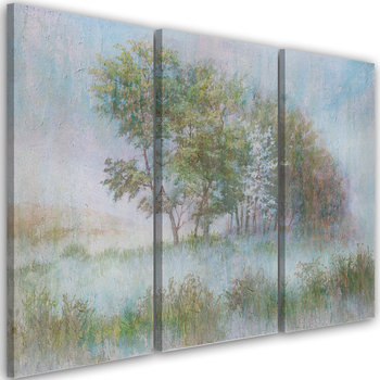 Feeby Obraz trzyczęściowy na płótnie, FEEBY Drzewa na mglistej łące 60x40 - Feeby