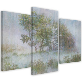 Feeby Obraz trzyczęściowy na płótnie, FEEBY Drzewa na mglistej łące 90x60 - Feeby
