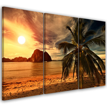 Feeby Obraz trzyczęściowy na płótnie, FEEBY Morze Zachód Słońca Palmy 150x100 - Feeby