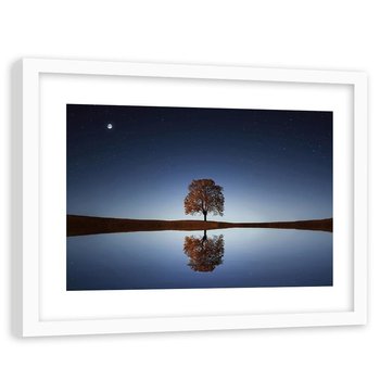 Feeby, Obraz w ramie białej, Drzewo pod nocnym niebem, 90x60 cm - Feeby